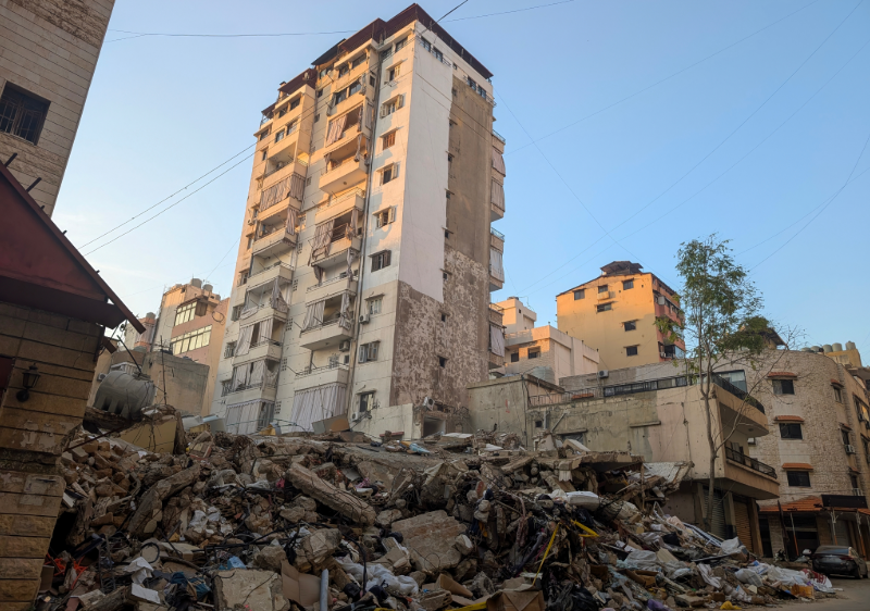 A building in the southern suburbs of Beirut turned to rubble by an Israeli airstrike amid the Hezbollah-Israel war.