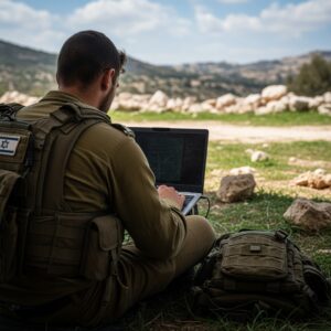 IDF reservist using laptop